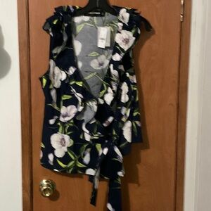 Navy Floral Ruffle Blouse